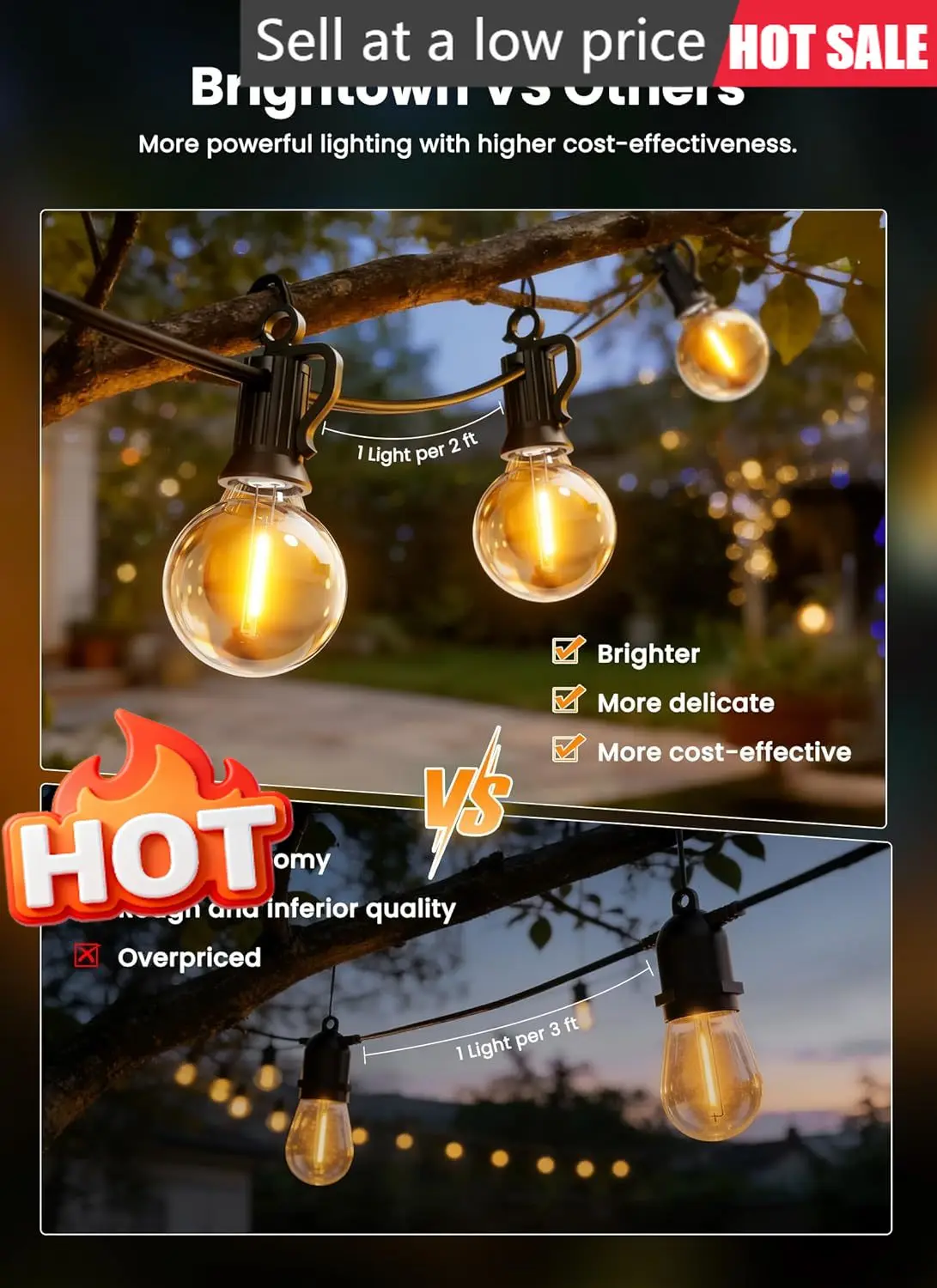 

208ft Solar String Lights Outdoor 102 Led Shatterproof Bulbs Dimmable Timable Three Modes Patio Garden Deck Outside Wedding