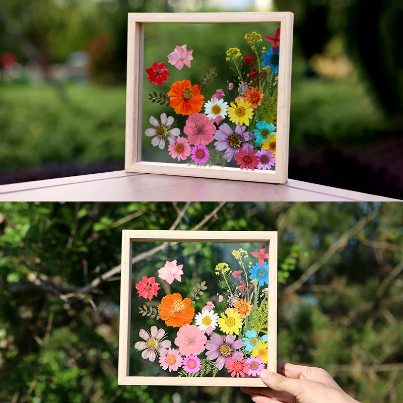 

Handmade Dried Flower Embossed Photo Frame Creative Three-dimensional Double-sided Transparent Glass Plant Specimen DIY Solid Wo