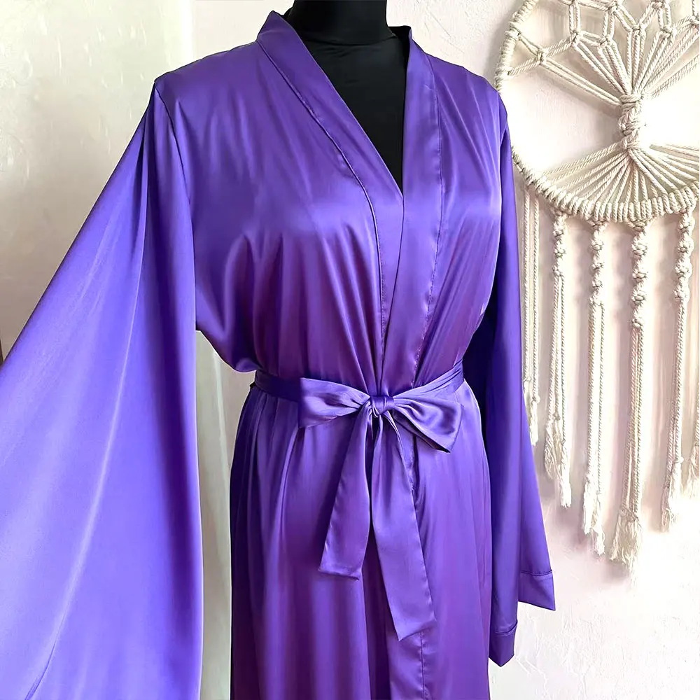 

Luxury Purple Floor length Robe Bridal Kimono Long Satin Robes Bridal Dressing Gown Bridesmaid Gift Bridal Lingerie Wedding Robe