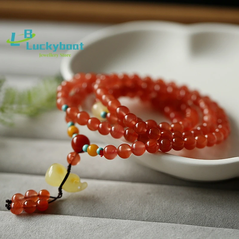 

Original Chinese Style South Red Agate Bracelet DIY Natural Agate Bracelet Beeswax Gourd Pendant Men And Women Jewelry Wholesale