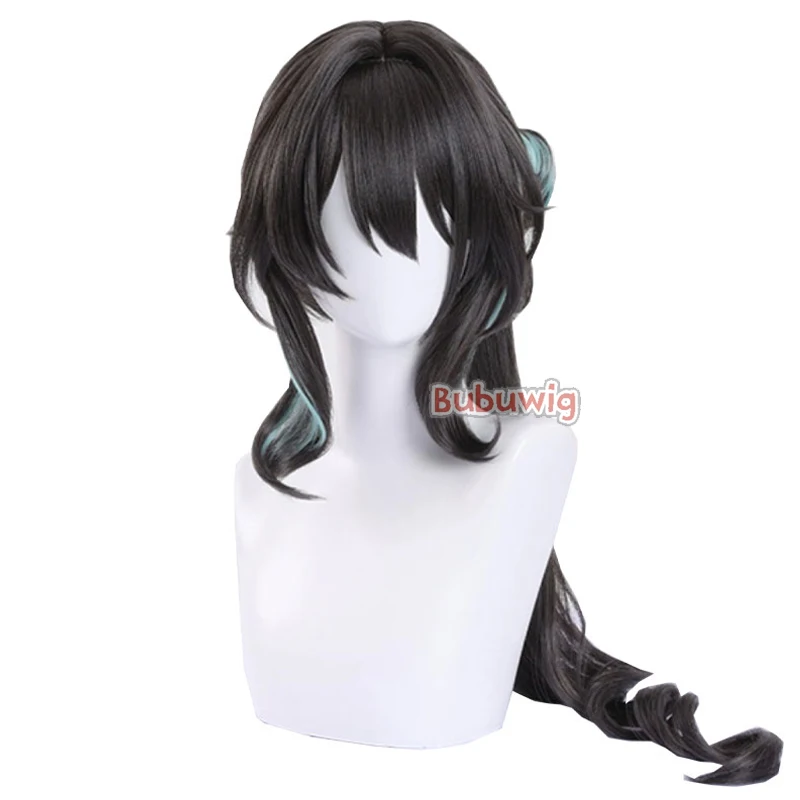 Bubuwig Synthetisch Haar Ruan Mei Cosplay Pruiken Honkai: Star Rail Ruan Mei 75Cm Lang Zwart Gemengd Lichtgroene Pruik Hittebestendig