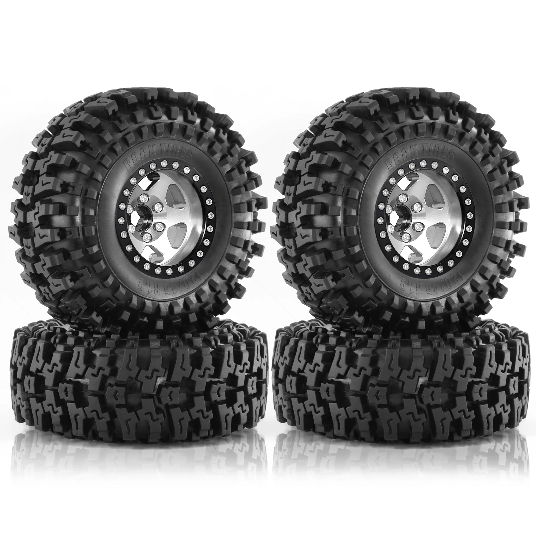 RS RC 120mm Metaal 1.9 "Beadlock Velg Rubber Band Set voor 1/10 RC Crawler Auto Traxxas TRX4 RC4WD D90 Axiale SCX10 II III MST