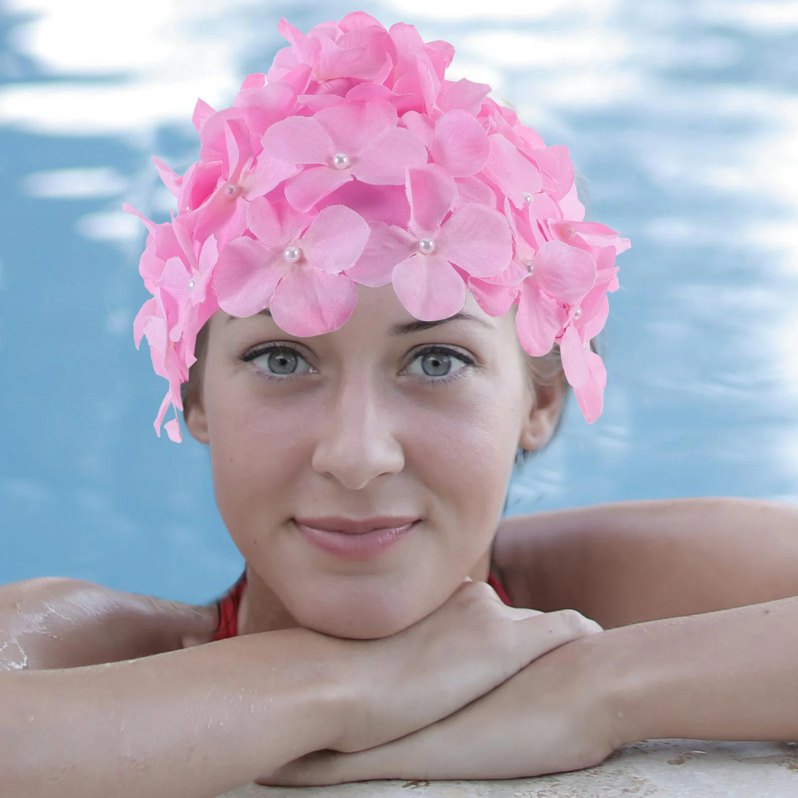 المرأة ثلاثية الأبعاد الأزهار البتلة قبعة السباحة أنيق قابلة لإعادة الاستخدام قبعة السباحة نسيج ناعم للحماية من المياه الشمس المضادة للانزلاق صالح حمام استخدام الحجم