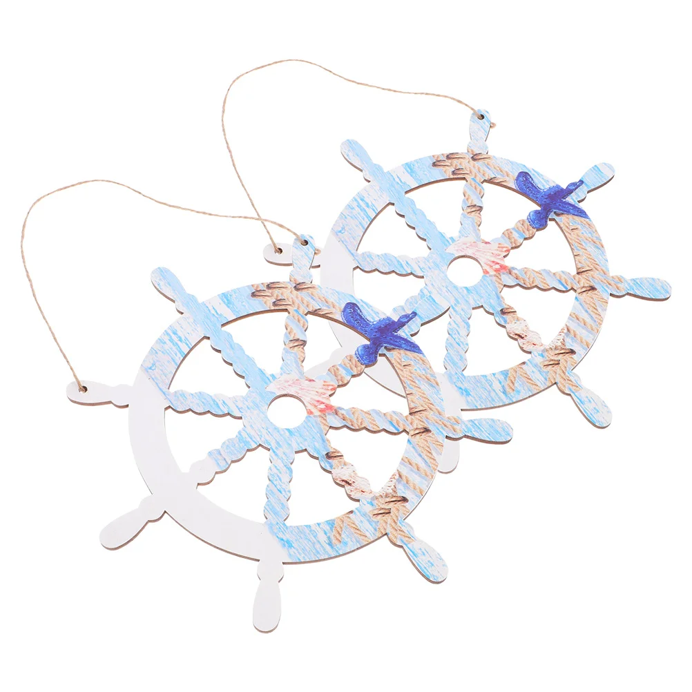 

2pcs Wooden Ship Wheel Pendant Rudder Hanging Ornament For Home Wall Decor Nautical Beach Ocean Coastal Bathroom Nursery Decor