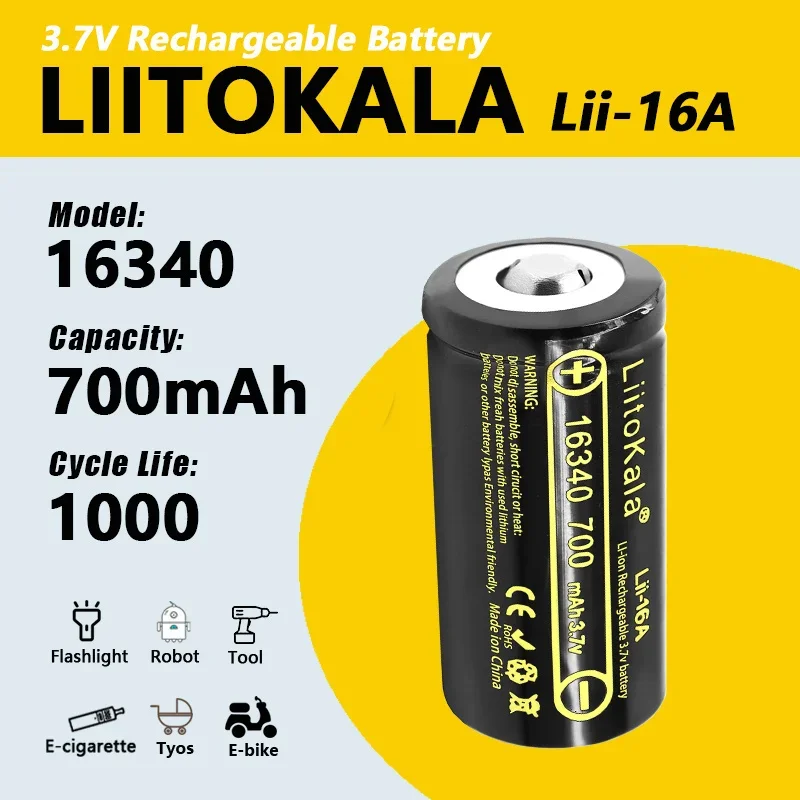 1-100 sztuk LiitoKala Lii-16A 16340 700mAh 3.7V akumulator litowo-jonowy CR123A bateria do latarki LED 16350 bateria CR123A