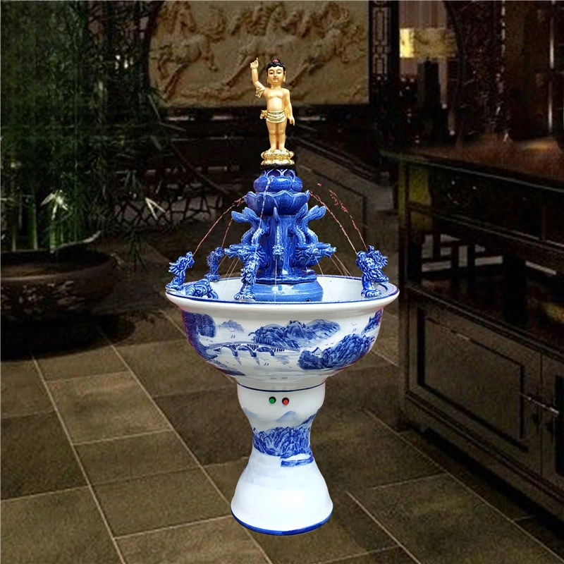Ceramic Buddha Temple Household Bath Buddha Supplies Circulation Atomization Flowing Water Fountain