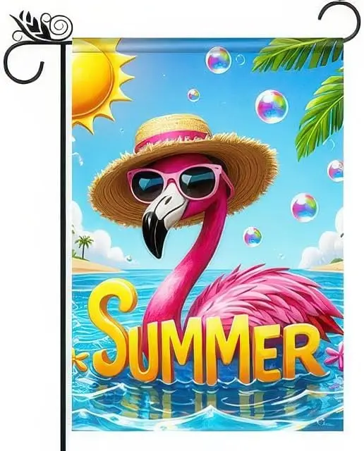 Hello Summer Flamingo Welcome Garden Flag 12 x 18 Inch Double Sided Ocean Beach Tropical Plant Farmhouse Small Yard Flag Sum SSL