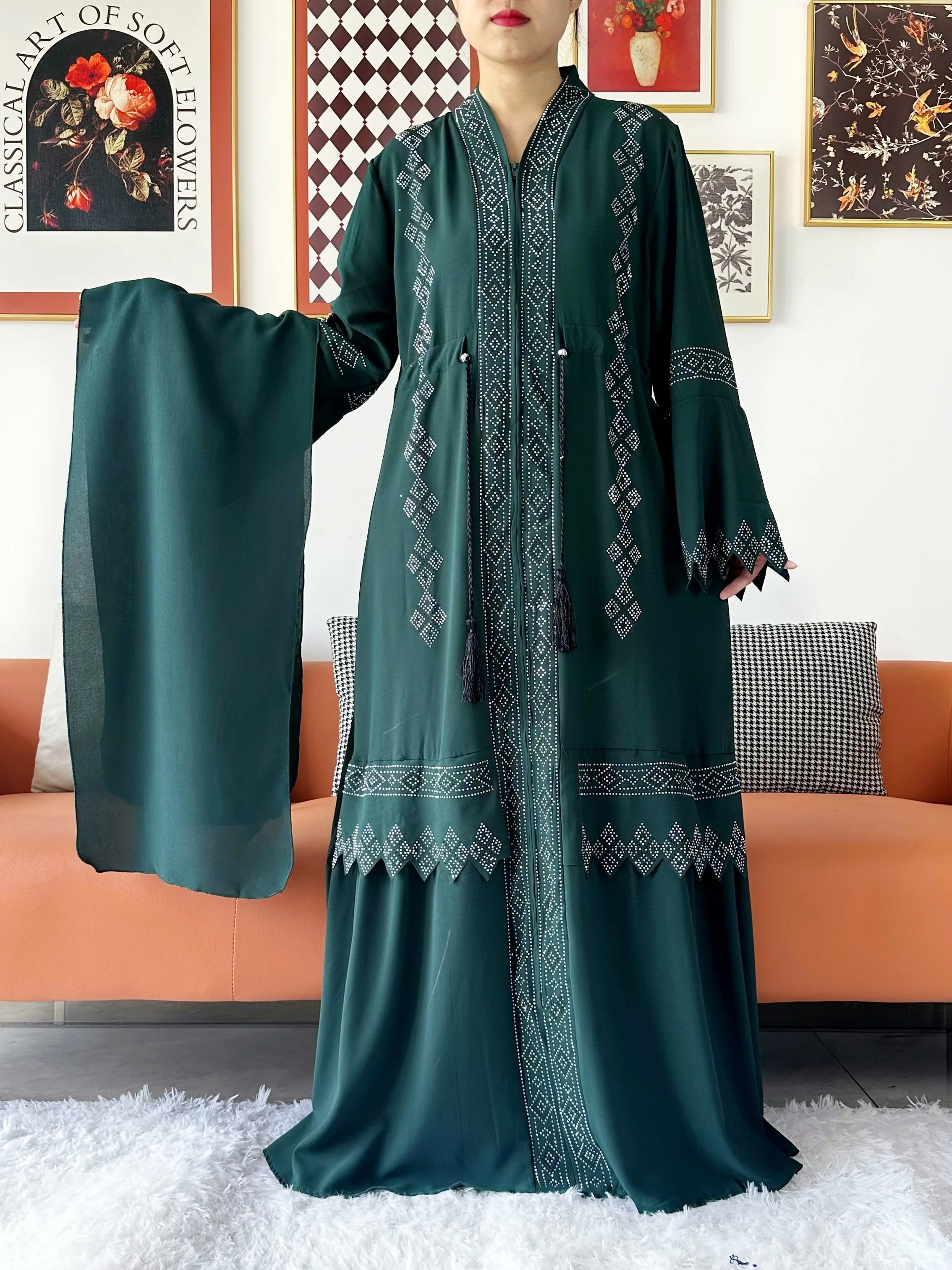 Laxury Design New Women Elegant Dress Chiffon Open Abaya Muslim Women Dress Islamic Clothing Cardigan Abaya Women Muslim Dress