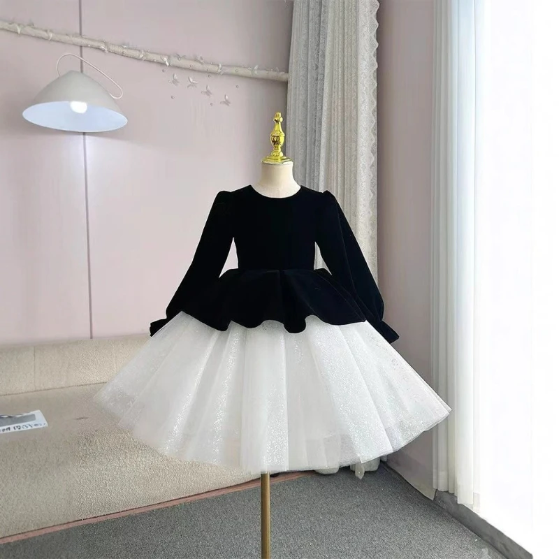 2026 Black White Girls Princess Dress Children Evening Celebration Ball Gown Kids Birthday Dresses Gown Formal Costume Party