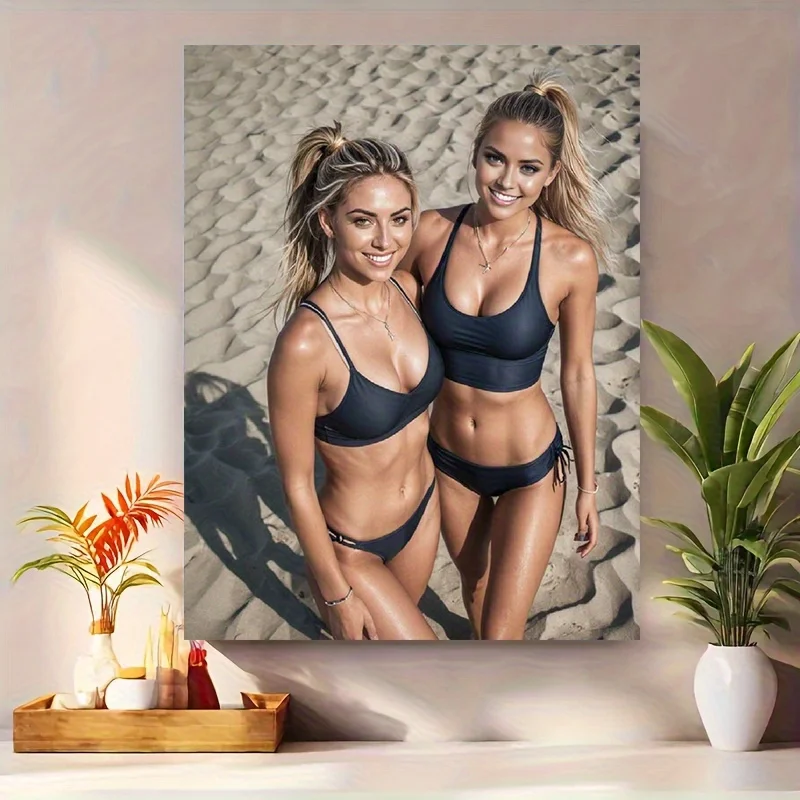 Ästhetisches Strand-BFF-Porträt Metall-Wandkunst, Retro-Blechschild, Eisenmalerei für Heim- und Café-Bar-Dekoration, Innen- und Außenbereich