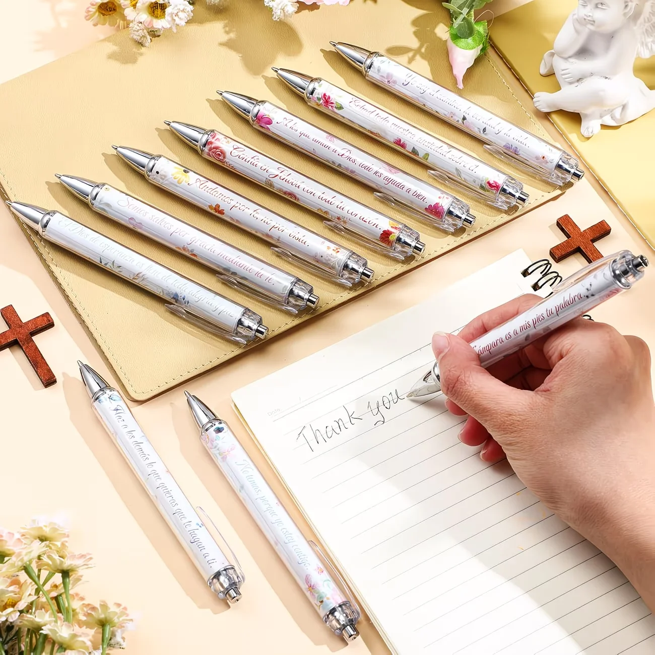 15/30pcs Spanish Christian pens, scripture ballpoint pens, inspirational religious quotes, church supplies, prayer gifts