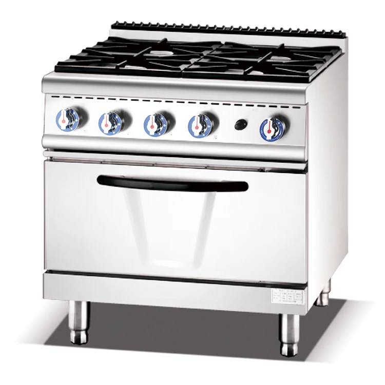 4 Burners Stainless Steel Free Standing Ggas Range And Single Oven Commercial Food Equipment Restaurant Kitchen Machine