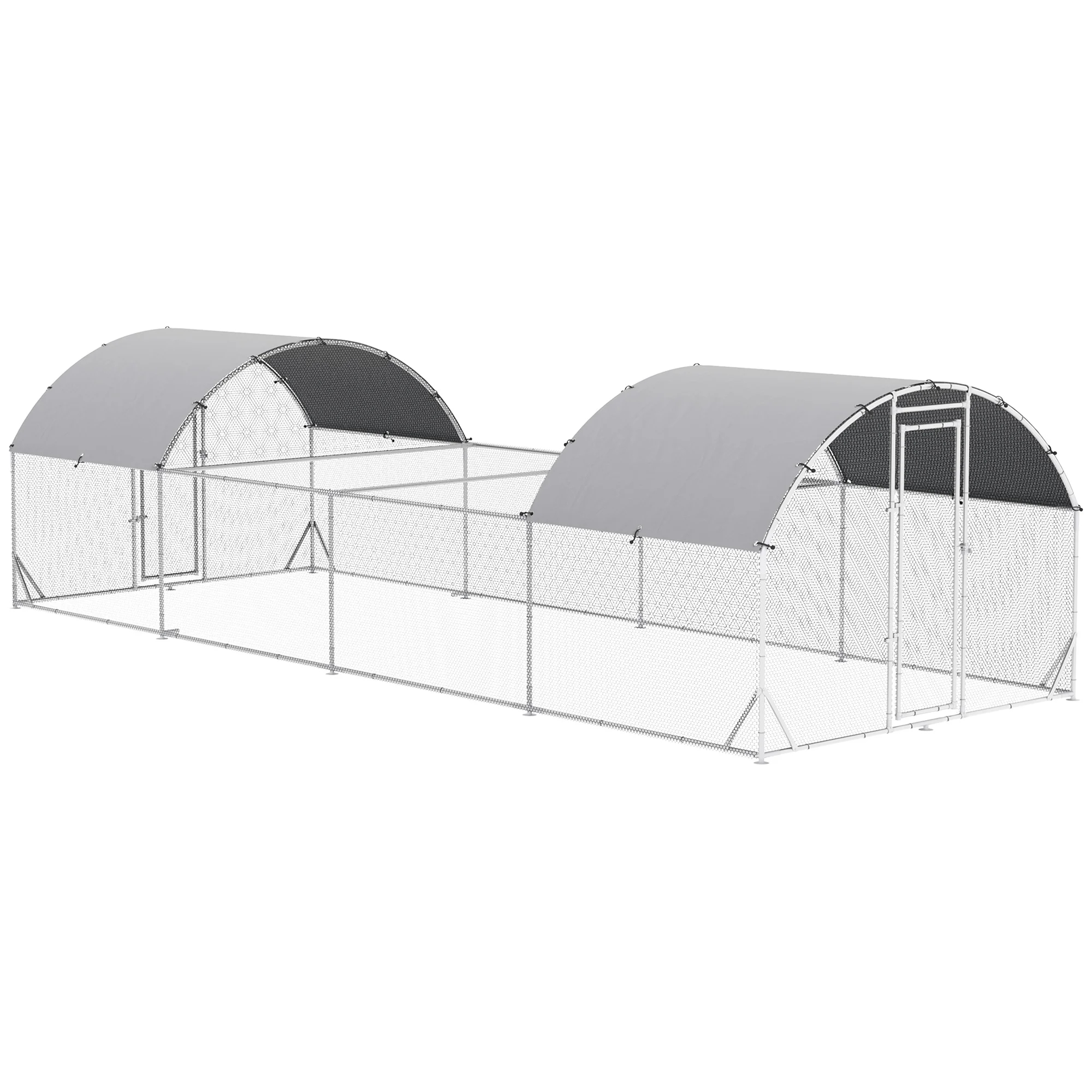 PawHut 7,6x2,8x1,95 m galvanized steel Exterior chicken coop 4-story large roof Rooster cover Corral cloth for 20-24 hens rabbits birds Silver