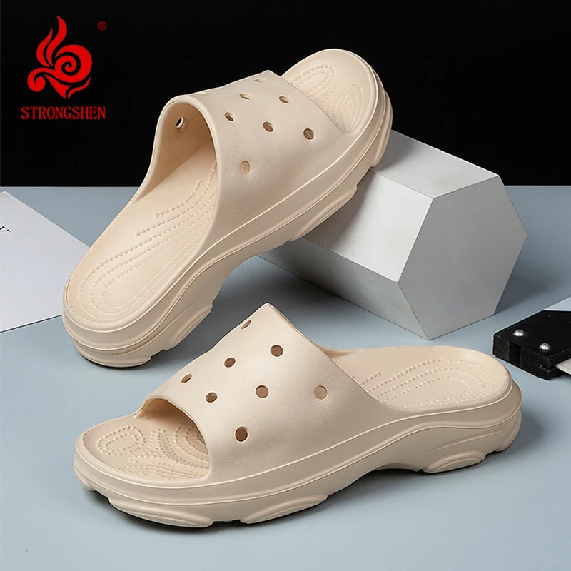 

STRONGSHEN Fashion Summer Men Thick Platform Bathroom Home Slippers Soft Sole EVA Indoor Slides Female Non-Slip Flip Flops