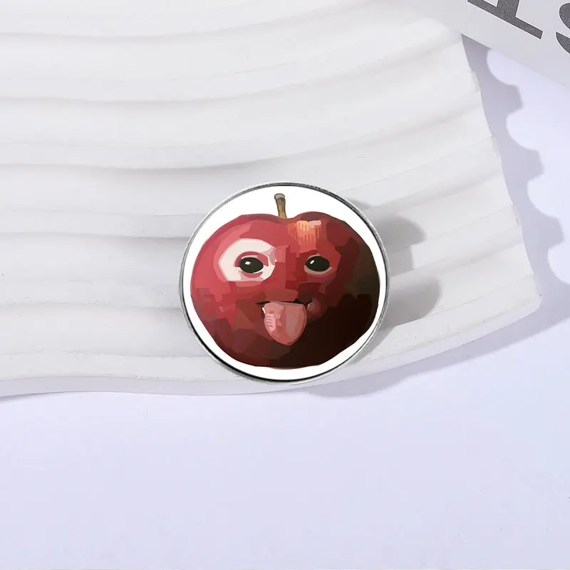 New abstract art painting badge cartoon funny apple face pattern with accessories clothing metal brooch