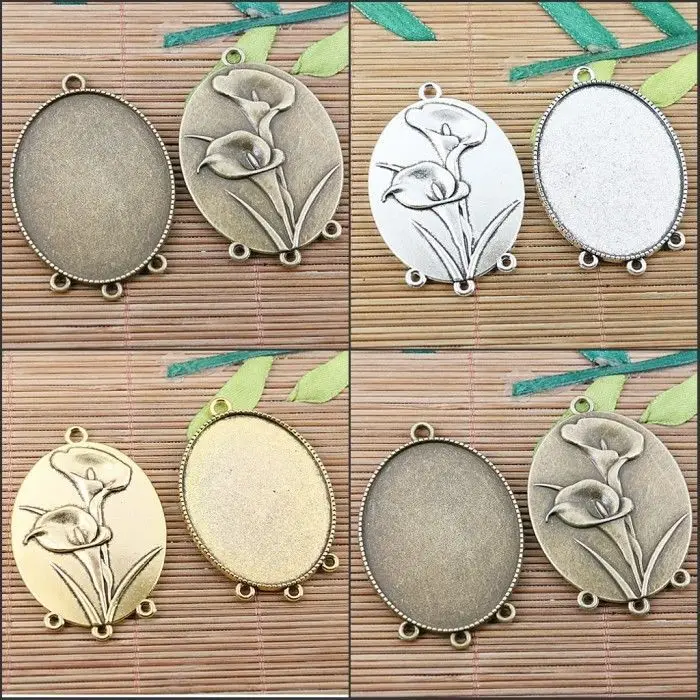 6pcs 47*37mm Callas Flower Oval Shaped Cabochon Settings Connector EF2512-2514