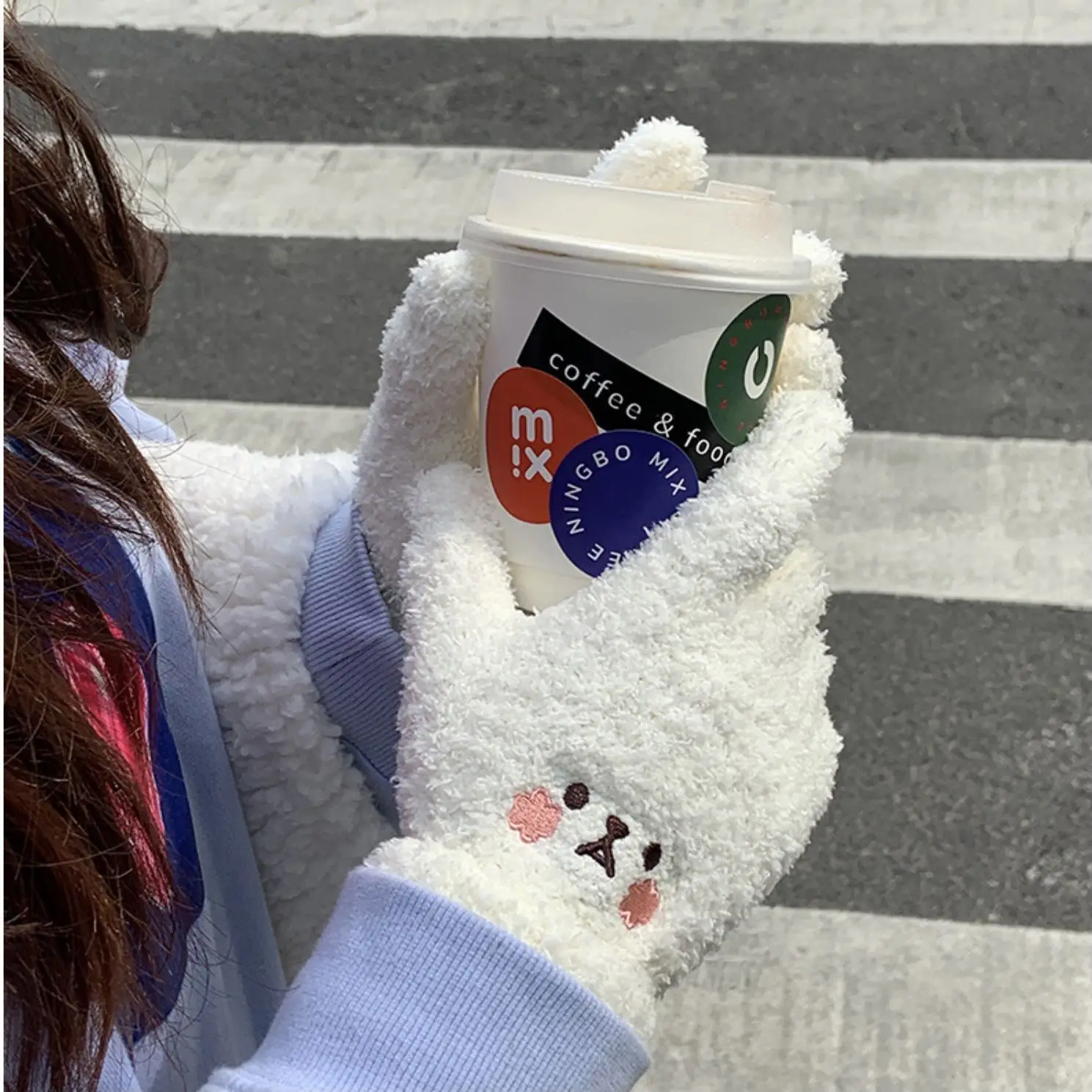 Autumn Winter Women's Gloves Embroidery Cute Soft Cartoon Outdoor Thick Gloves Fashion Solid Color Simple Cashmere Sports Gloves