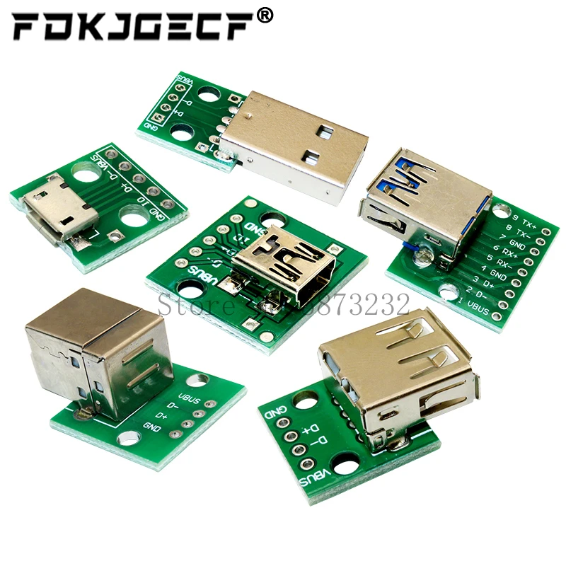 USB Male Connector / MINI MICRO USB to DIP Adapter female connector 2.54 Connector B Type-C USB2.0 3.0 Female PCB Converter