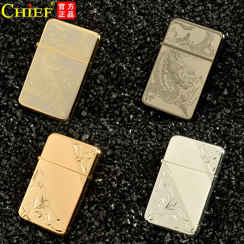 CHIEF Metal Thin Kerosene Lighter Classic Grinding Wheel Ignition Windproof Portable Lighters Smoking Tool Gifts For Men