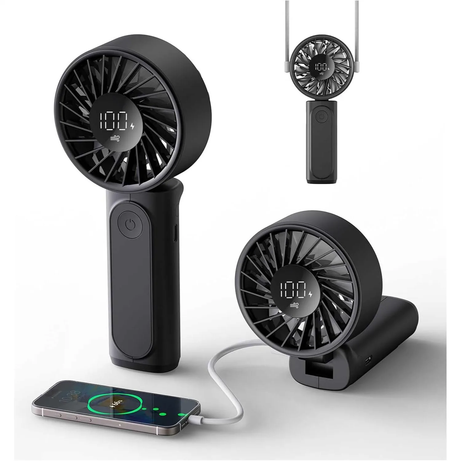 

Portable Handheld Fan, 4000mAh Rechargeable Personal Fan, 180° Foldable Mini Desk Fan with 6 Speeds, LCD Display, Ultra Quiet,