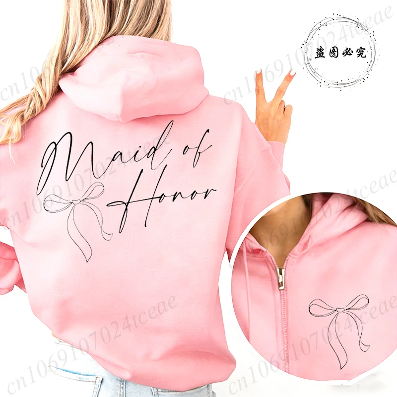 Personalized Bridesmaid Print Women Zip Up Hoodies Bridal Party Graphic Hooded Hoodies Maid of Honor Hoody Sweatshirts Gifts