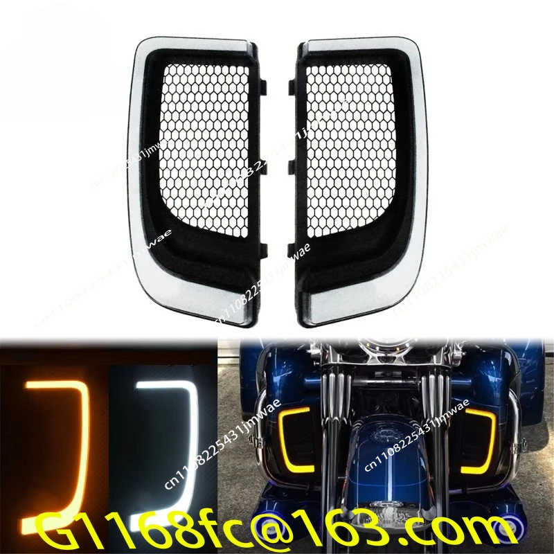 Motorcycle LED Fairing Under Grille Steering Lights Running Lights for Tourist Street Roads Electra Tri Glide FLHTK