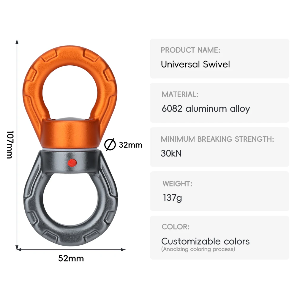 30KN Outdoor Rock Climbing Carabiner Swivel Connector Universal Gimbal Ring Yoga Swing Hammock Rope Swivel Rotational Connector view 2
