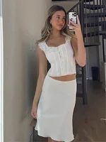 Foridol White Lace Summer Women Set Sleeveless Crop Top+midi Skirt Outfits 2025 Beach Holiday Chic Vintage Sundress Dress Set - Image 2