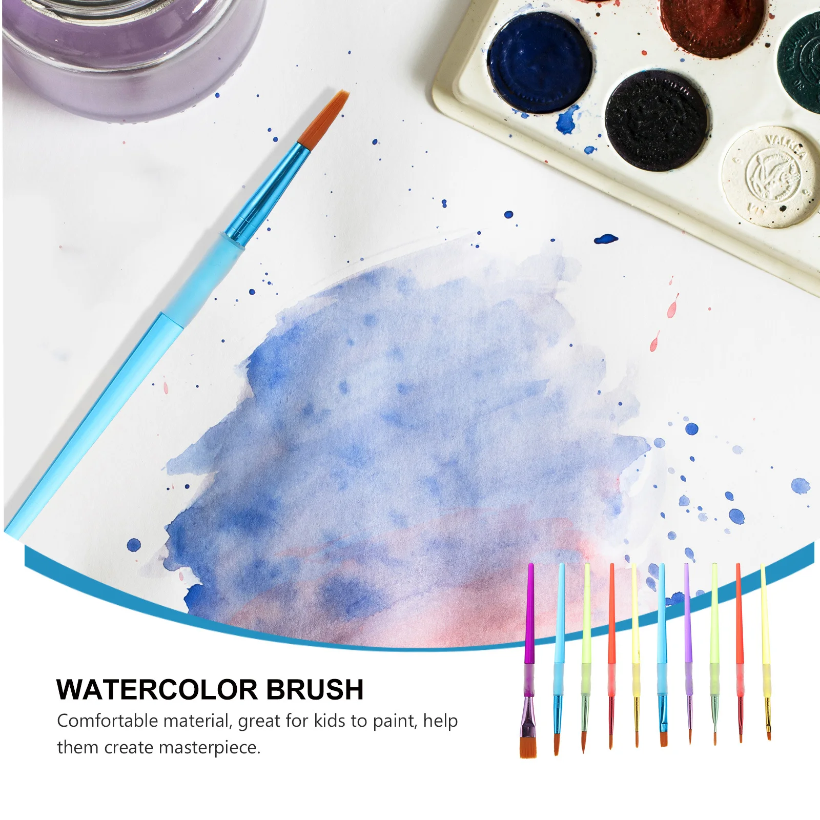 

10Pcs Art Paint Brush Set for Kids Washable Oil Watercolor Brushes Easy Grip Handles Ideal for Drawing DIY Craft Activities