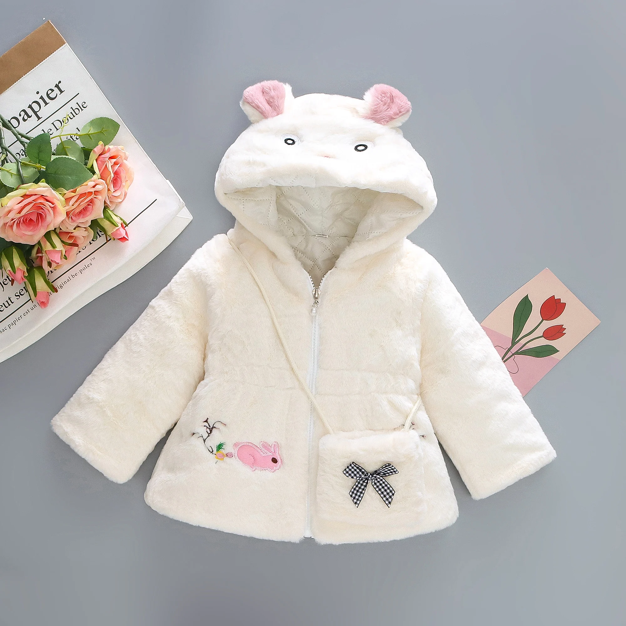 Baby Girl Clothes Cute Rabbit Ears Plush Baby Jacket Autumn Winter Warm Hooded Girls Coat Christmas Little Princess Outerwear