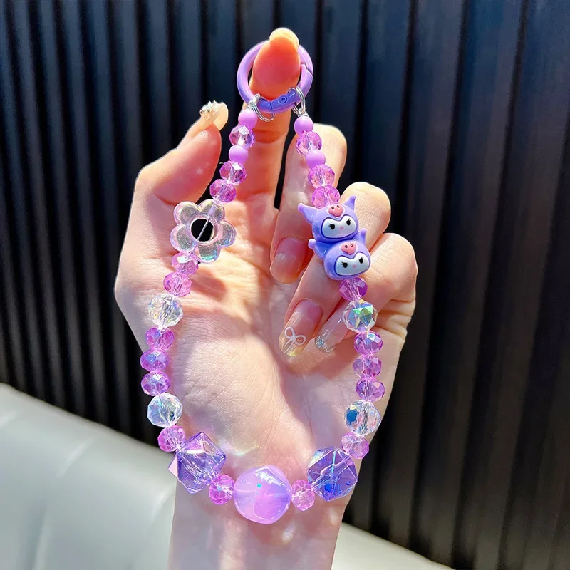 Sanrio simpatico gatto cinturino a catena per cellulare perline di carta cartone animato melodia fascino cinturino da polso custodia per cuffie ciondolo borsa accessori regalo