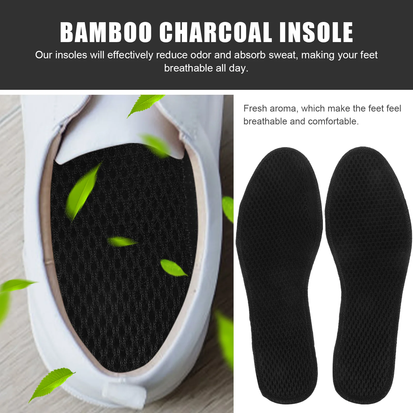 Coussinets de chaussures déodorants, 2 paires, accessoires de chaussures, semelles intérieures en charbon de bambou, coussin d'été