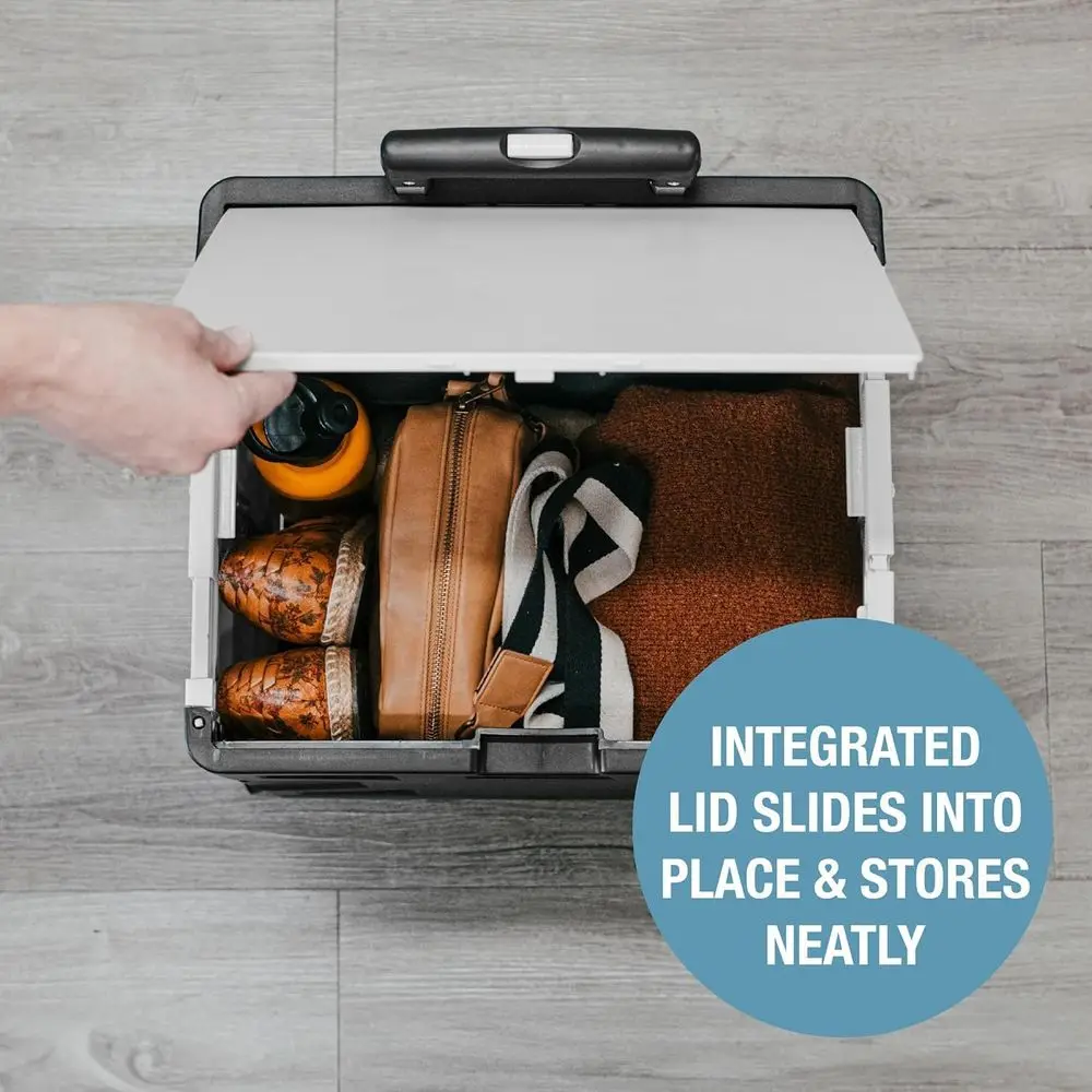 ลังกลิ้งหมุนได้ 4 ล้อพร้อมฝาปิด - ความจุ 55 ลิตร รับน้ำหนักได้ 100 ปอนด์ สีเทาเย็นเพื่อการขนย้ายและจัดเก็บที่ง่ายดาย