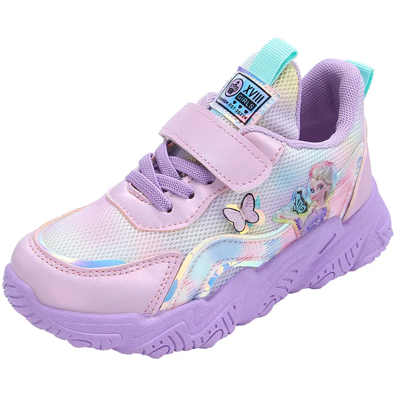 Disney Girls Sneakers Mesh traspirante Cartoon Princess Elsa Frozen Shoes primavera autunno scarpe da studente scarpe sportive per bambini Size26-37