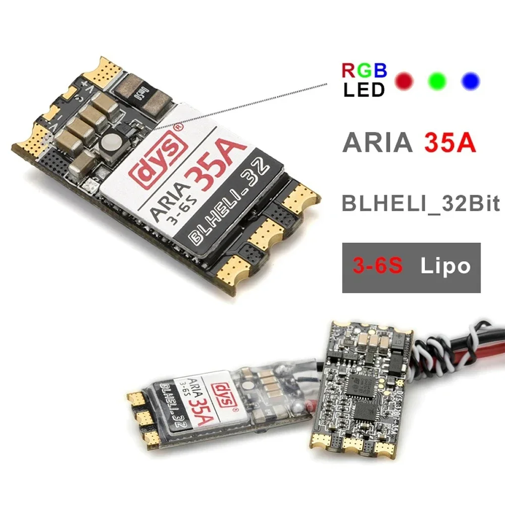 Dys aria 35aesc blheli _ 32bit 3-6s esc sans brosse capteur de compteur d'électricité intégré oneshot 125 multishot dshot 150/300/600/1200