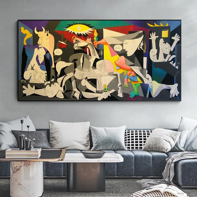 Picasso Guernica Artwork Poster Canvas Print Famous Painting Reproduction Wall Art Pictures for Home Decoration Room Living Room