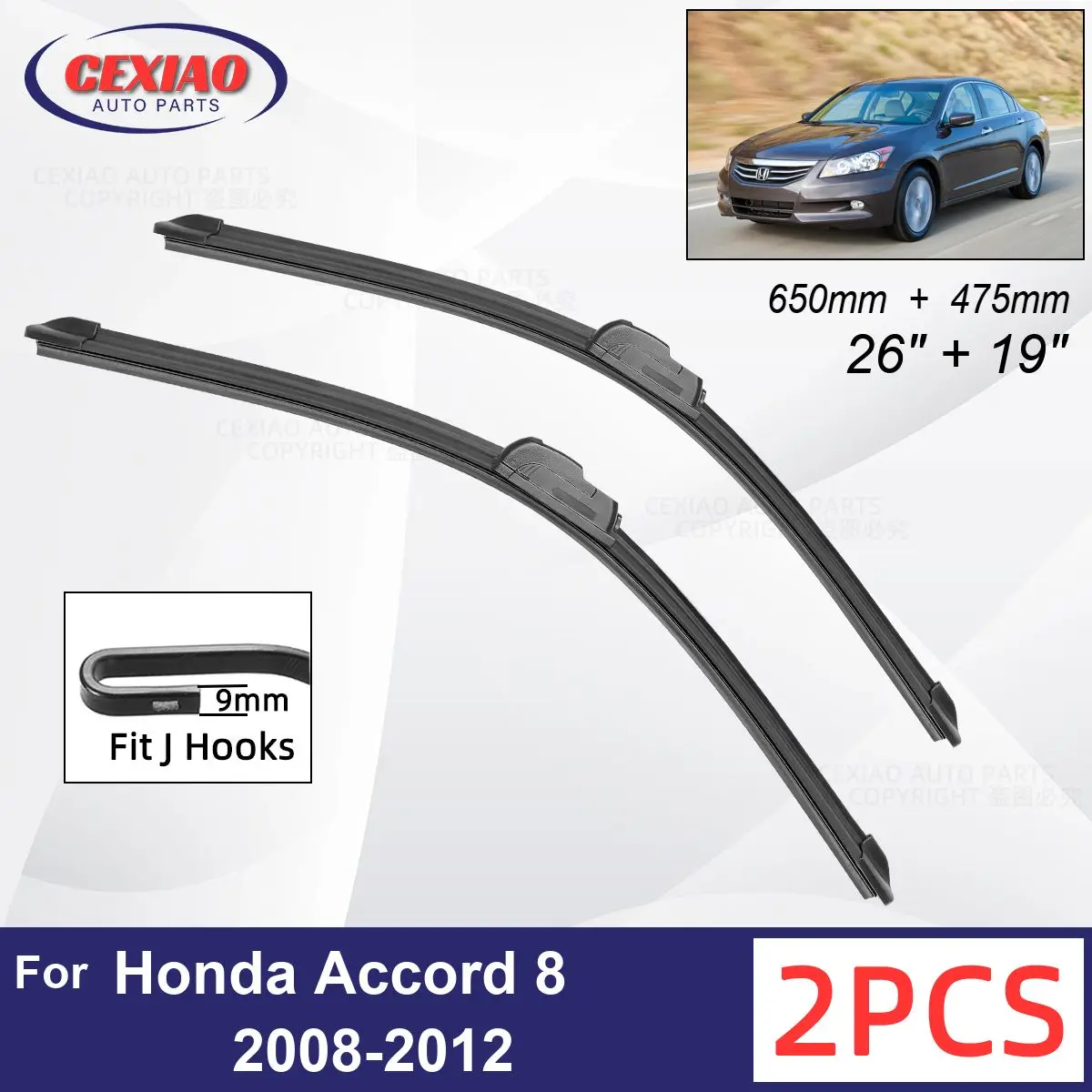 

Car Wiper For Honda Accord 8 2008-2012 Front Wiper Blades Soft Rubber Windscreen Wipers Auto Windshield 26"+19" 650mm + 475mm