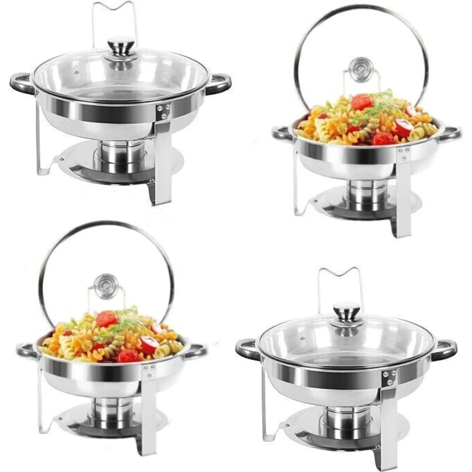 

Chafing Dish Buffet Round Stainless Steel Chafer Holder 4 Set For Catering 5QT United States