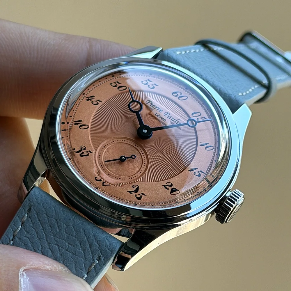 NEW Pierre Paulin Men Watch Salmon Dial Mechanical Hand Wind Watch for Men Vintage Date Window 38mm relogios masculino