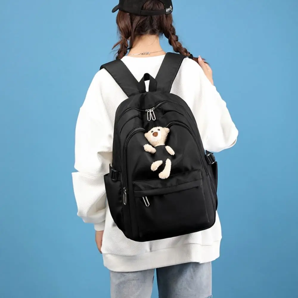 

Japanese Oxford Large Capacity Backpack Schoolbag Solid Color Korean Style School Bag Bear Doll Casual Knapsack Student