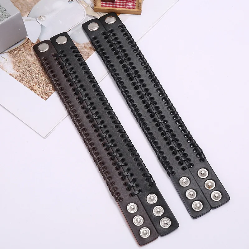 2025 Vintage الرجال غير النظامية أساور جلدية حقيقية واسعة براون الكفة أساور مطوية أساور فاسق معصمه النساء الرجال المجوهرات