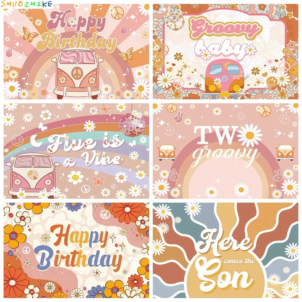 

White Daisy Rainbow Backdrop Sun Sunshine Car Newborn Baby Shower Kids Birthday Party Photography Background Decor Banner Poster