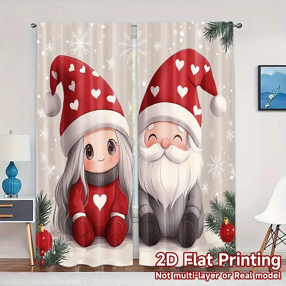 2pcs,Curtains Cute Santa Couple Christmas Hearts (2) Popular Light Filtering Curtains Prints Light Filtering Curtains