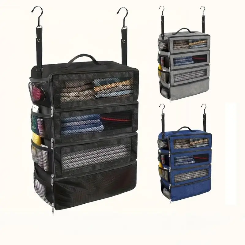 Suitcase Organizer High-capacity Travel Luggage Organizer Hanging Shelve Packing Cube Closet Collapsible Hanging Storage Bags - view 5