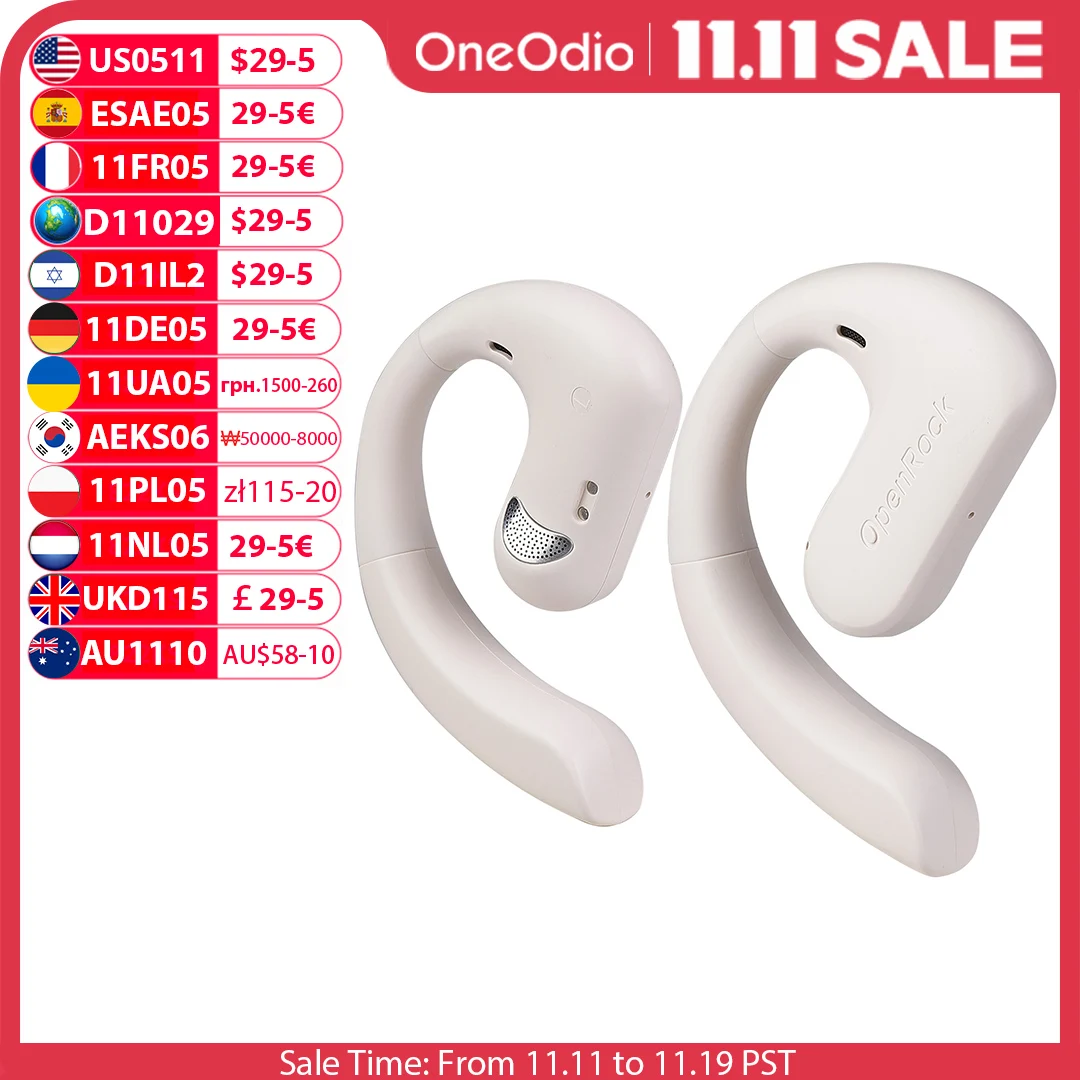 Oneodio OpenRock S Auricolari Bluetooth 5.3 a conduzione aerea Cuffie wireless a orecchio aperto Auricolari sportivi TWS con 4 microfoni AI 60 ore