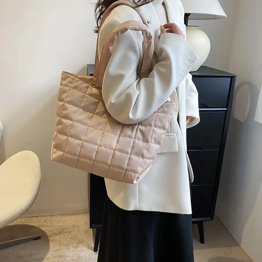 Solid Color Nylon Handbags Cotton Casual Tote Bags Women Large Capacity Winter Shoulder Bag For Girls Fashion Top Handle Bag