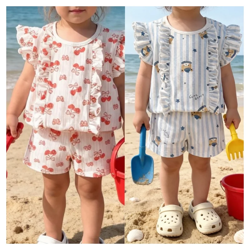Neue Mädchen-Shorts Kleidung Baby Jungen Kurzarm Kinderkleidung 2-teiliges Kinder-Bekleidungsset Kinder T-Shirt Anzug Sommer Baumwolle