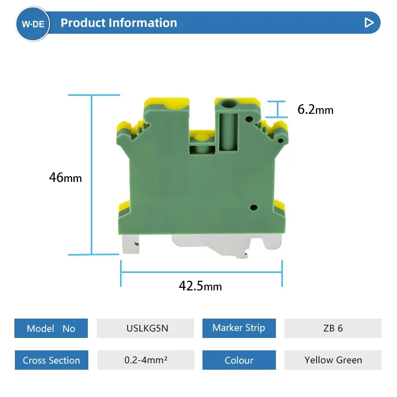 10Pcs USLKG-5N Screw Din Rail Terminal Blocks Ground Earth Universal Class Connector USLKG5N Wire Conductor