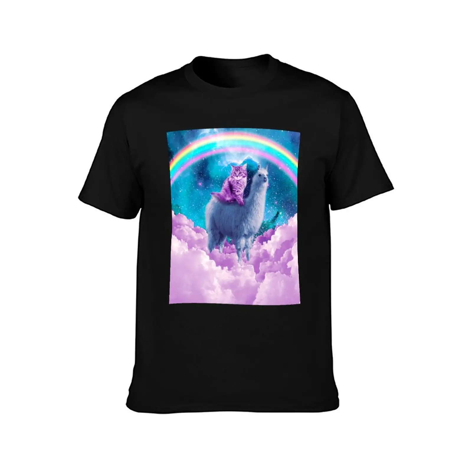 Rainbow Llama - Cat Llama T-Shirt Summer Casual Cotton Tee Oversized Streetwear Tops Vintage Graphic Print Unisex Men Women