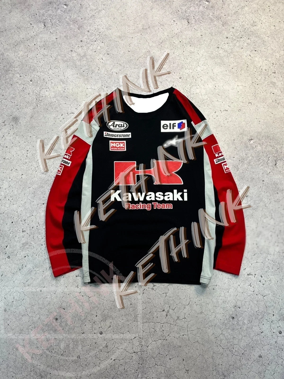 

New Vintage Kawasaki Racing Team Long Sleeve Shirt Sponsor Logos Newest Outdoor Summer Classic Tee Loose Motorcycle Jersey